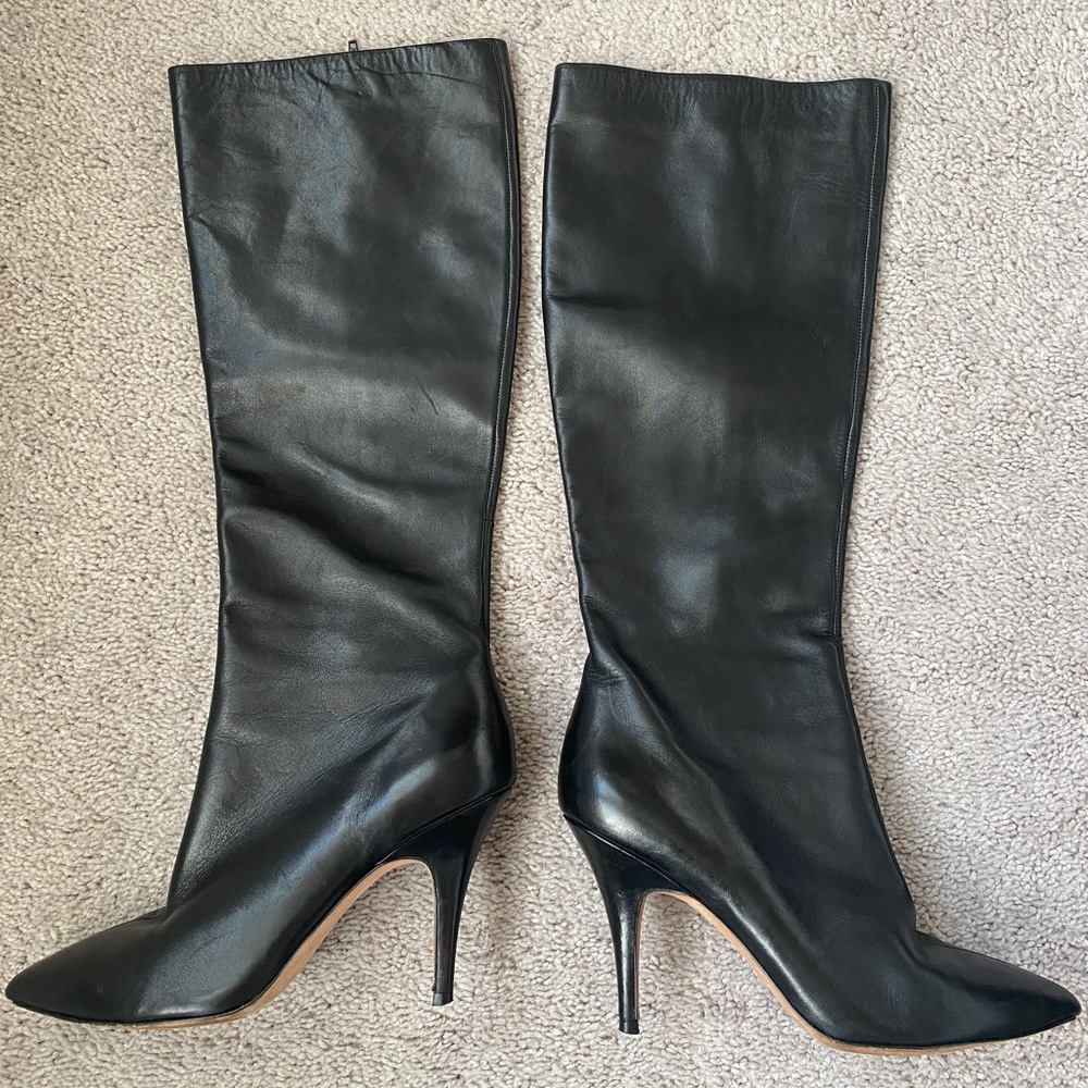 JEAN-MICHEL CAZABAT Black Leather Knee High Heel Boots 41 EU